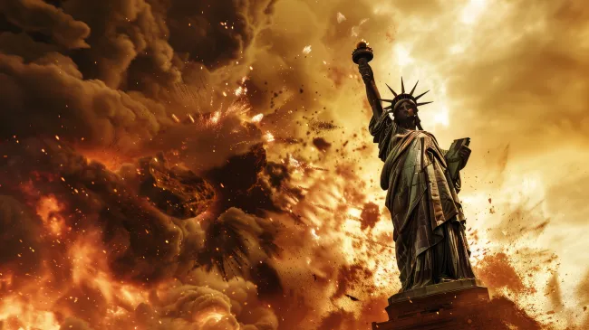 statue of liberty on fire